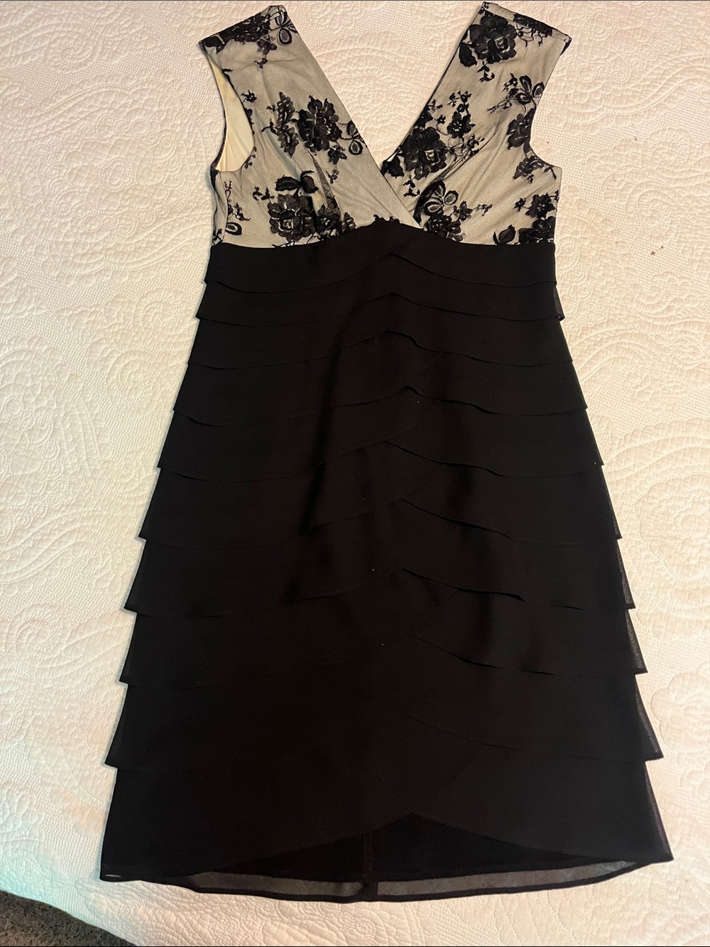 Scarlett Nite Black Tiered Skirt Dress with Ivory Floral Bodice